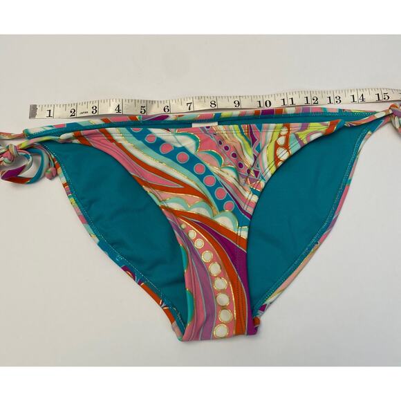 Xhilaration Bikini Bottom Medium Tie String 70's 80's Teal Pink Gold Palm Royale - Picture 5 of 11